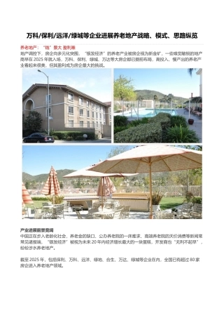 知名房企发展养老地产战略及思路纵览