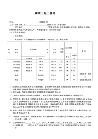 砌砖分项工程包工合同