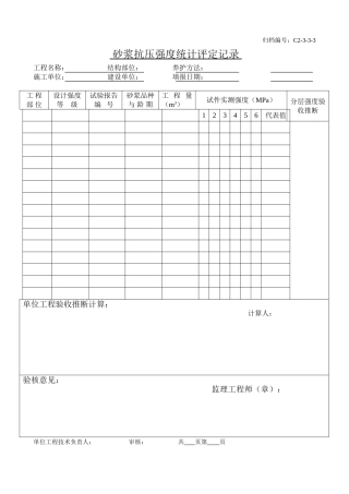 砌筑砂浆抗压强度统计、评定记录