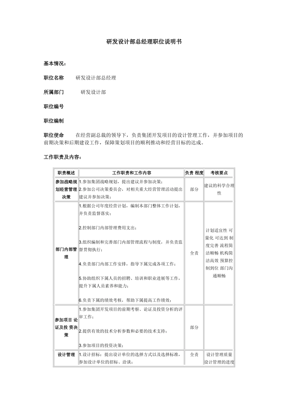 研发设计部总经理职位说明书_第1页