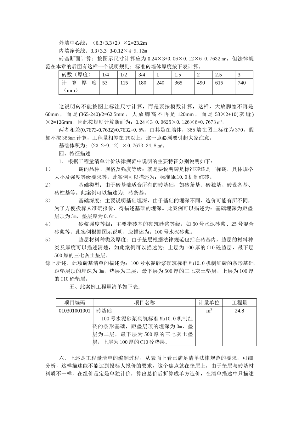 砖基础工程招投标清单组价计算案例分析_第2页