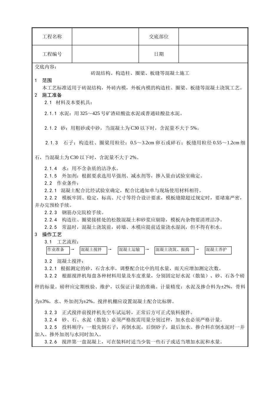 砖混结构构造柱圈梁板缝等混凝土施工工艺_第1页