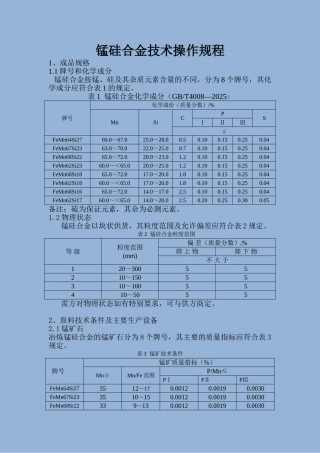 硅锰技术操作规程