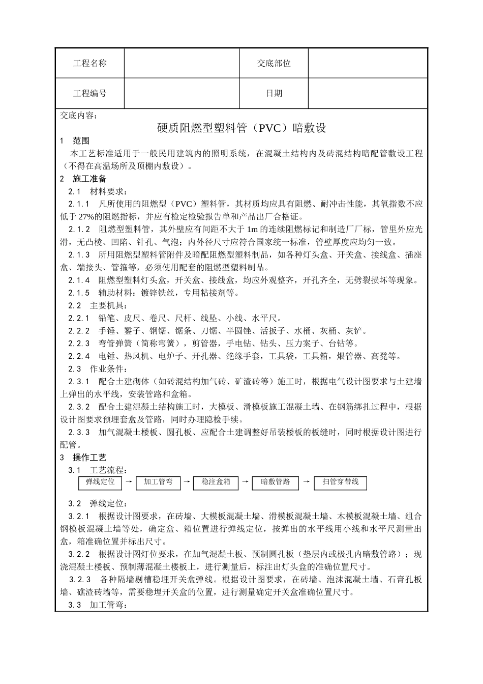 硬质阻燃型塑料管暗敷设工艺_第1页