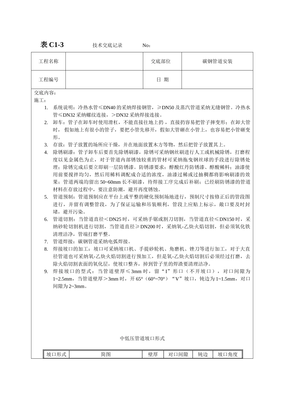 碳钢管道安装技术交底_第1页