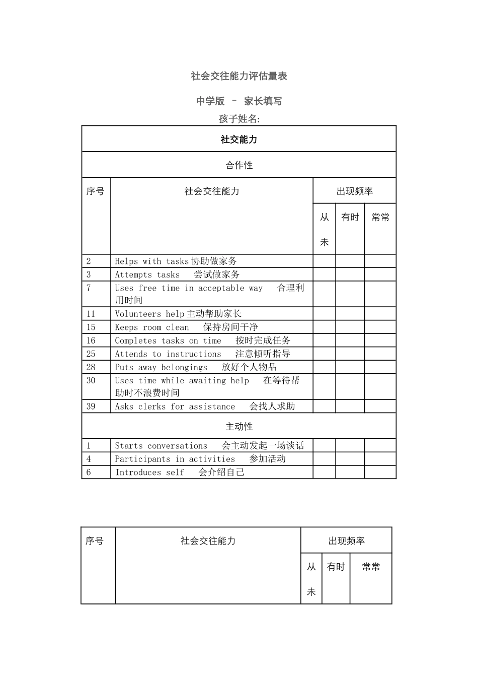 社会交往能力评估量表_第1页