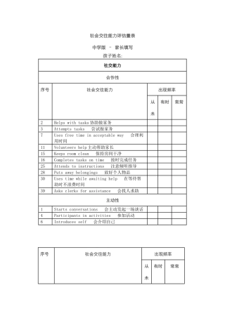 社会交往能力评估量表