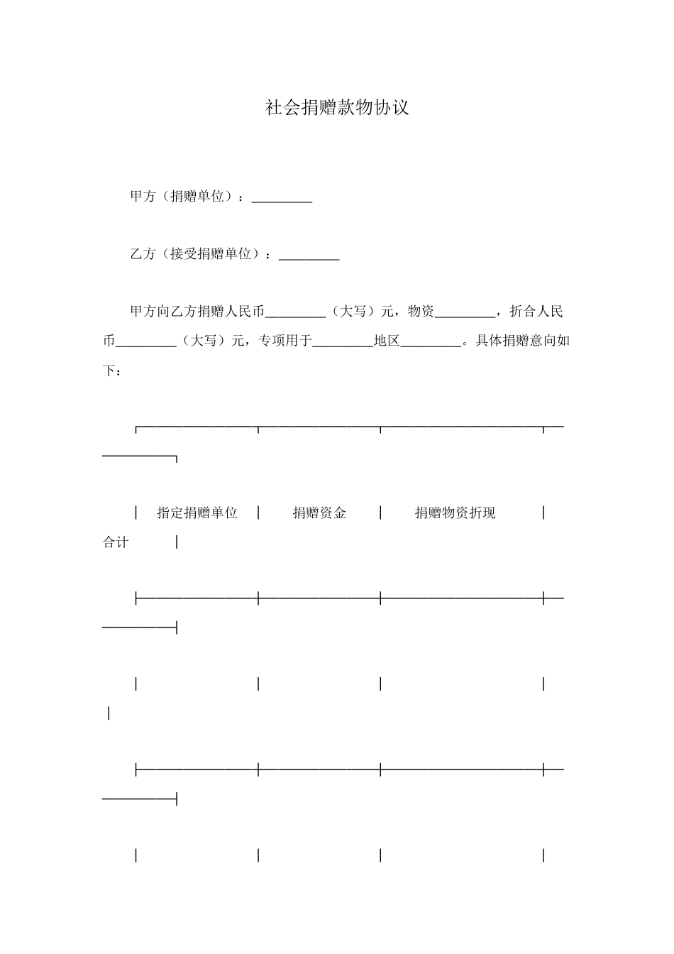 社会捐赠款物协议_第1页