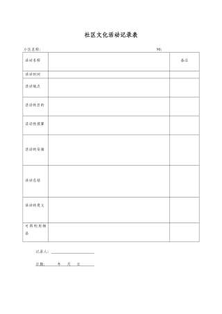 社区文化活动记录表