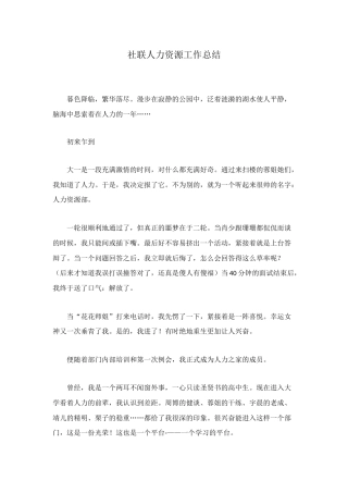 社联人力资源工作总结