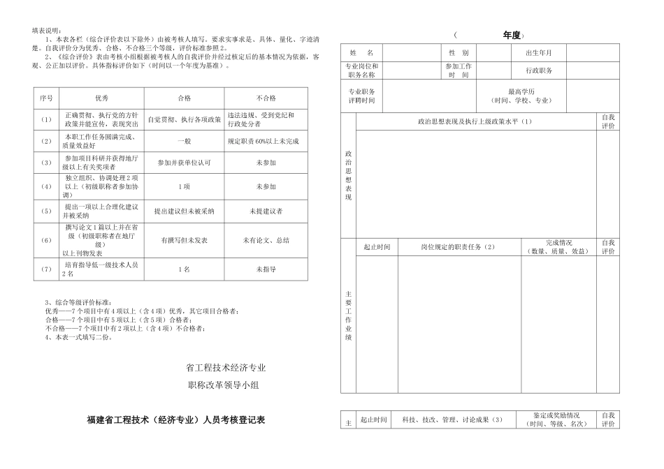 福建省工程技术人员年度考核登记表_第1页