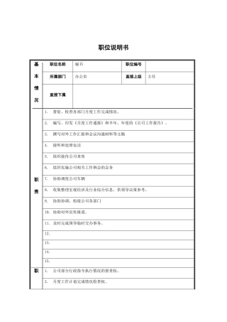 秘书职位说明书