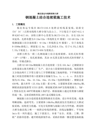 秦沈客运专线跨某特大桥钢混凝土结合连续梁施工技术