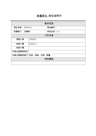 称量班长岗位说明书模板