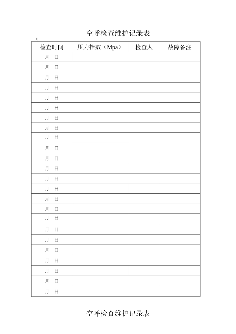 空呼检查记录表_第1页