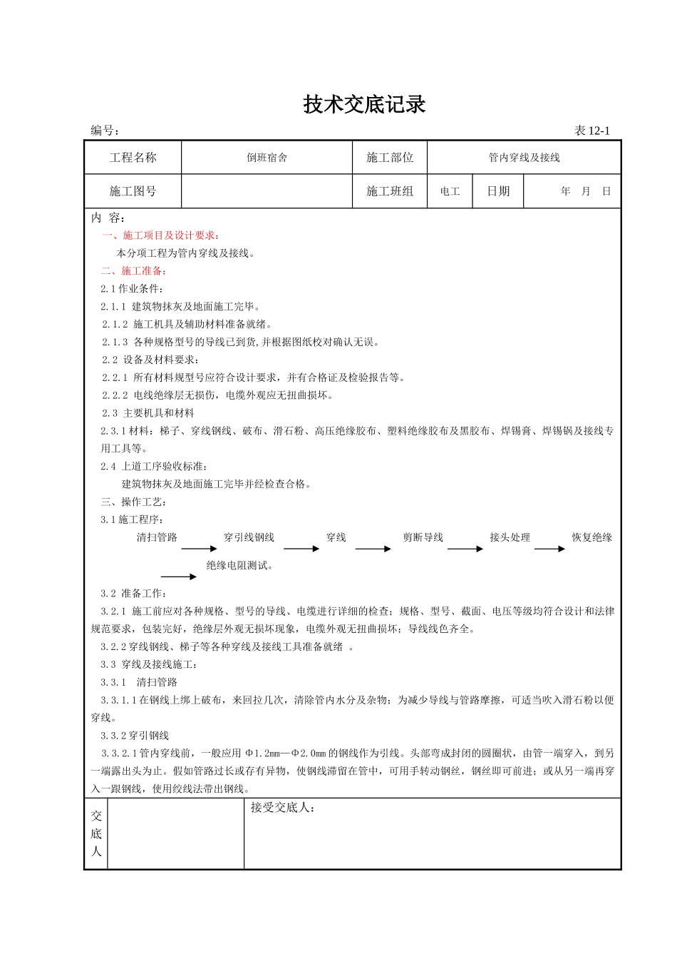 穿线技术交底记录_第1页