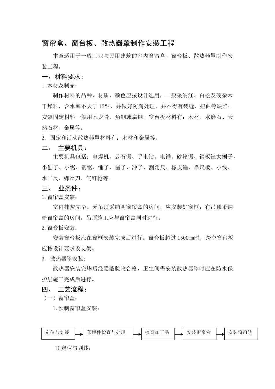 窗帘盒板及散热器罩制作安装工程施工工艺_第1页