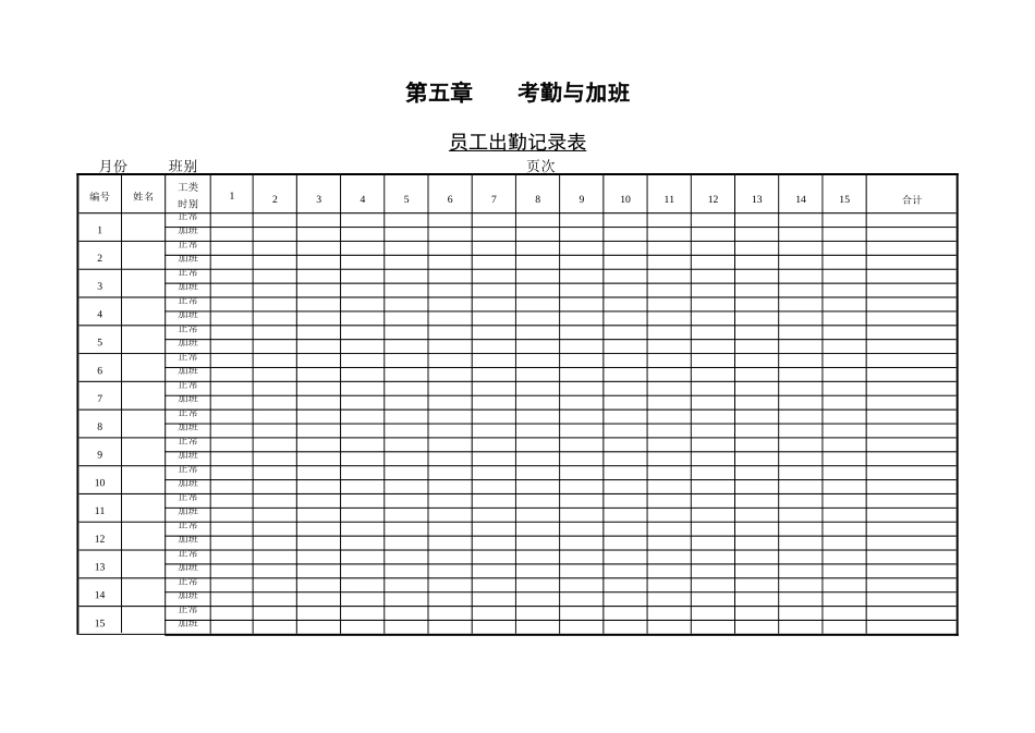 第一节-员工出勤记录表_第1页