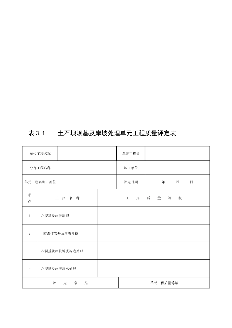 第四部分碾压式土石坝和浆砌石坝工程单元工程质量评定表_第2页