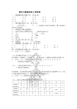算法与数据结构A卷答案