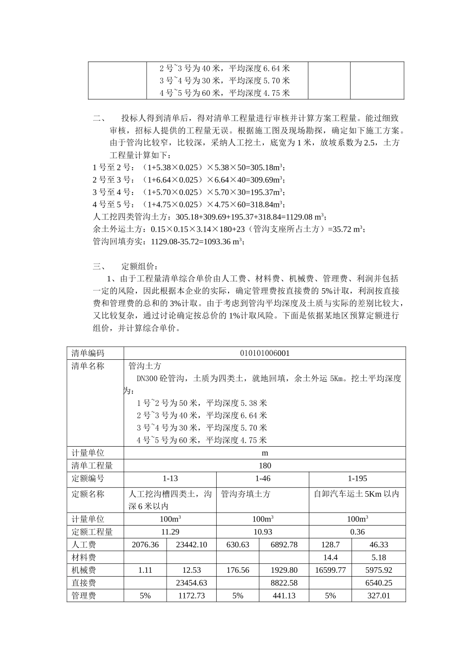 管沟土方工程招投标清单组价计算案例分析_第3页