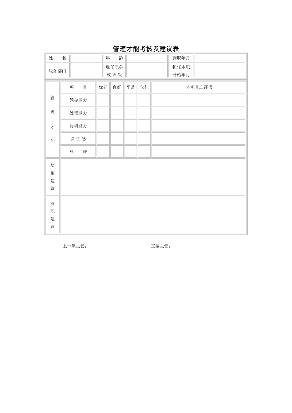 管理才能考核及建议表_第1页