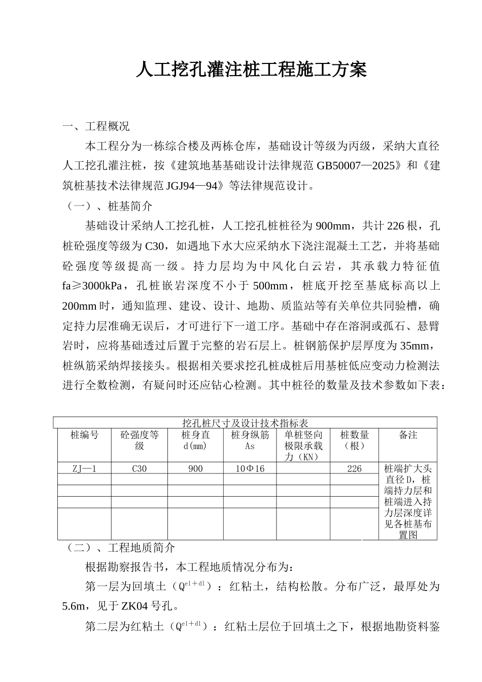 粮食仓库人工挖孔桩基础施工方案_第2页
