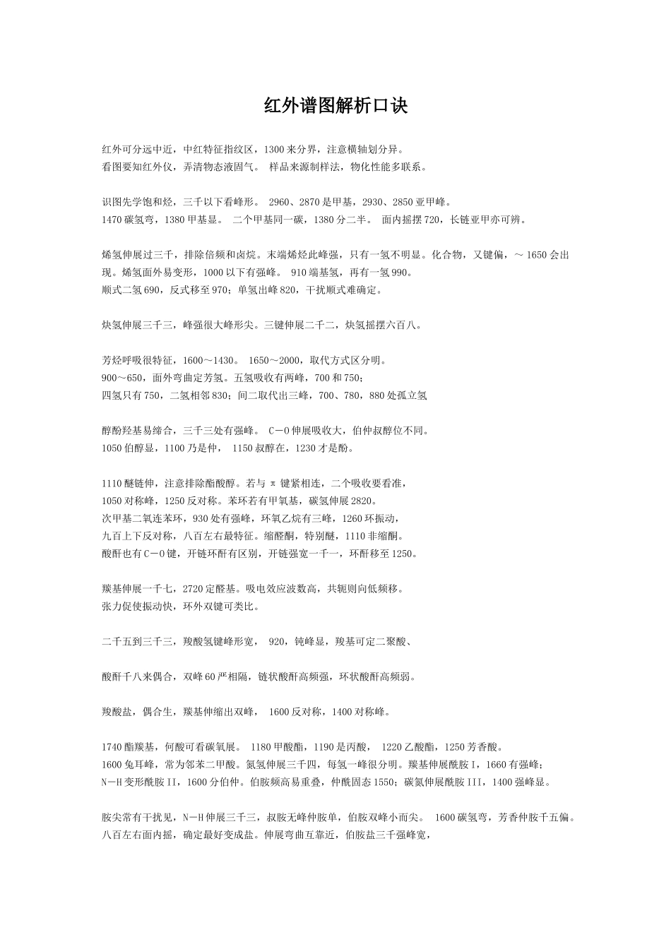 红外谱图解析口诀_第1页