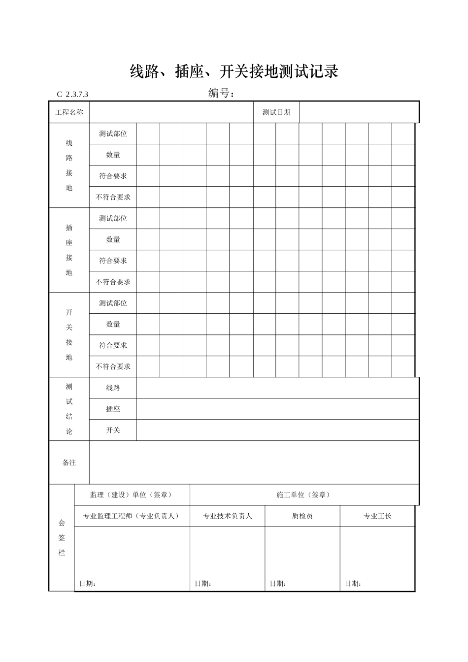 线路、插座、开关接地测试记录_第1页