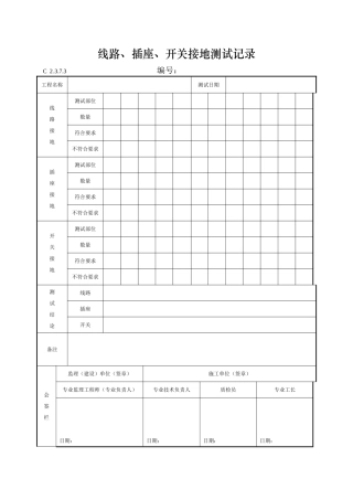 线路、插座、开关接地测试记录