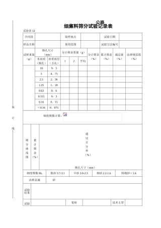 细集料筛分试验记录表