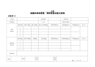 细集料表观密度堆积密度试验记录表