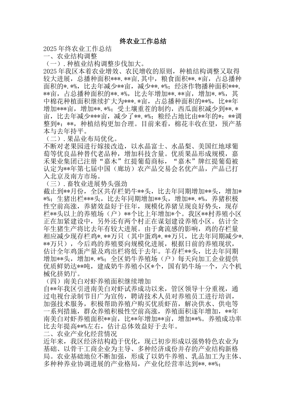 终农业工作总结-精品范文资料_第1页