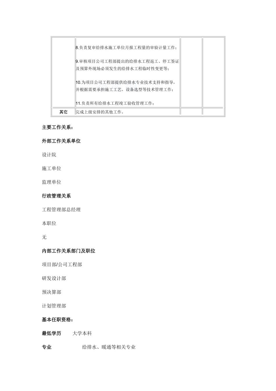 给排水工程师职位说明书_第2页