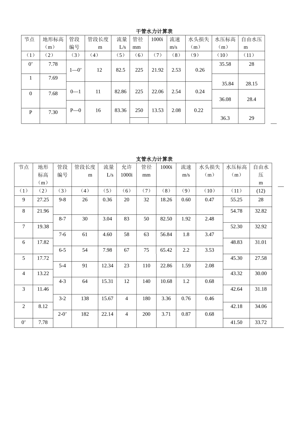 给水干管水力计算表-_第1页
