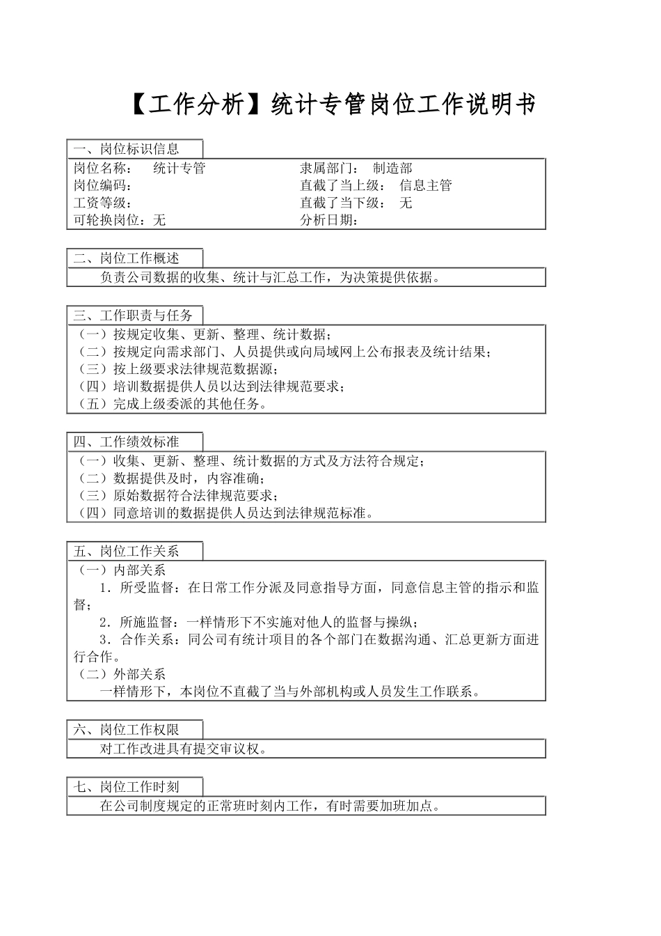 统计专管岗位工作说明书_第1页