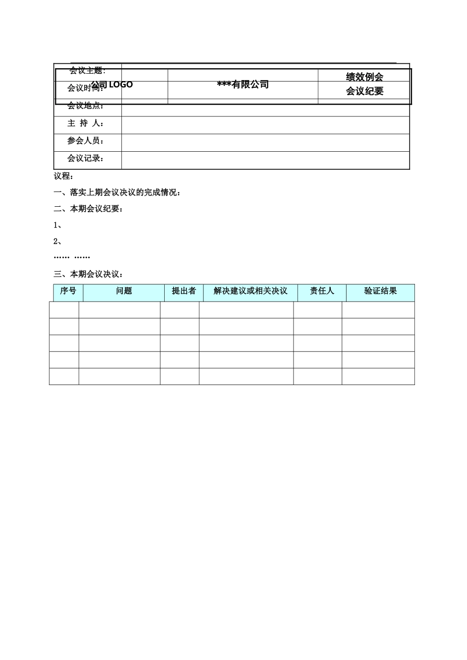 绩效例会会议纪要-模板_第1页