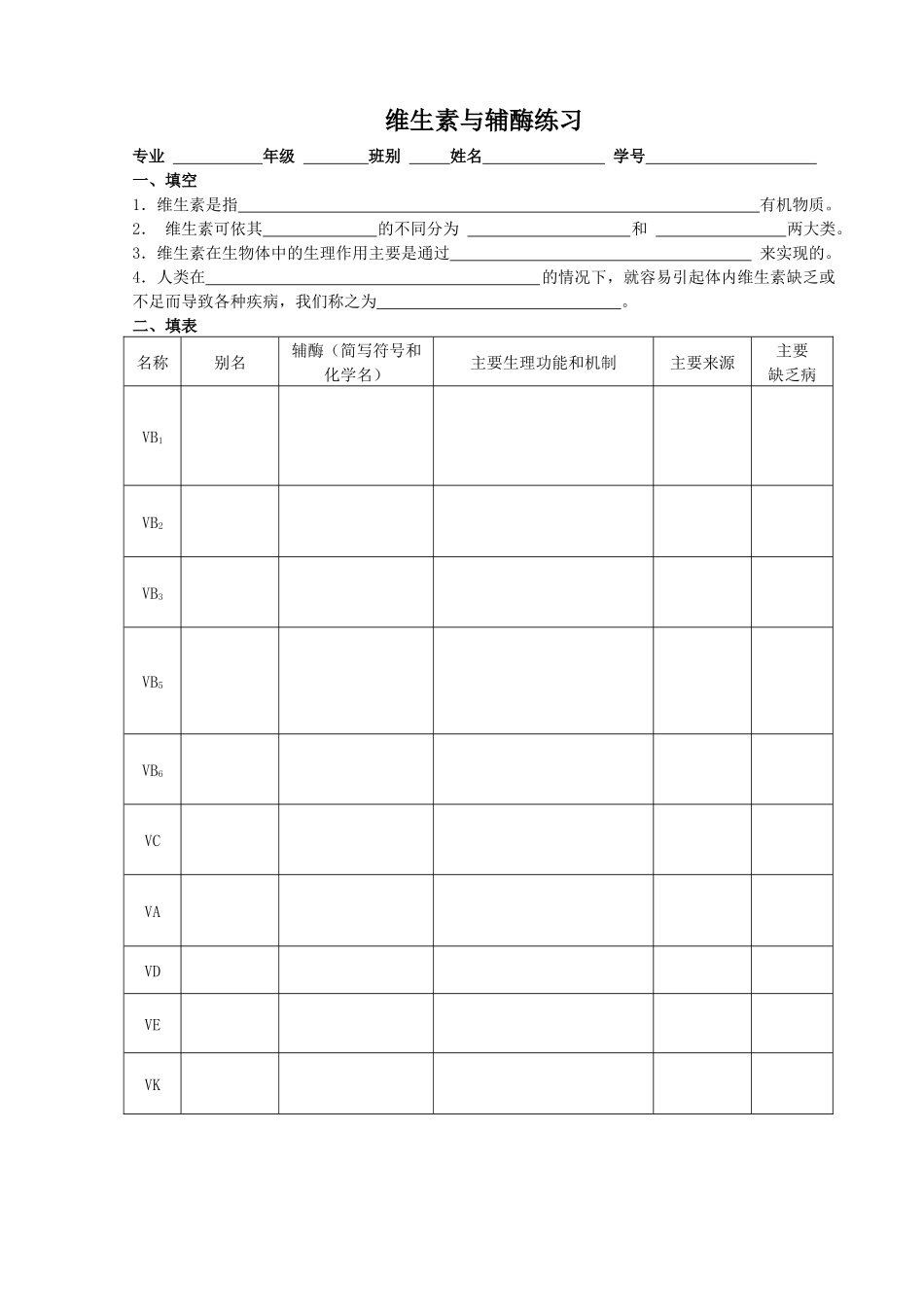 维生素与辅酶练习_第1页