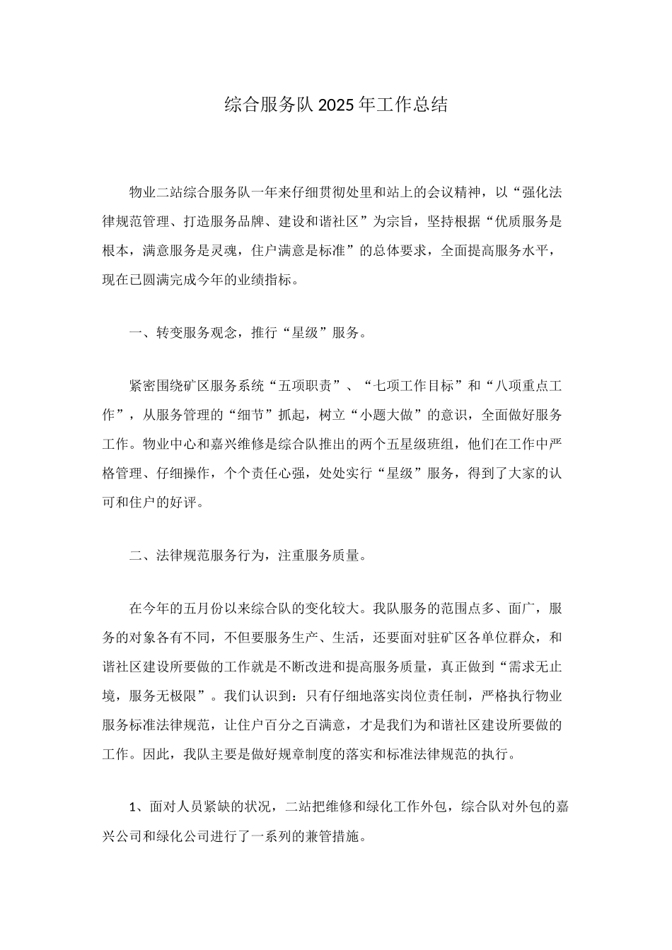 综合服务队2025年工作总结_第1页