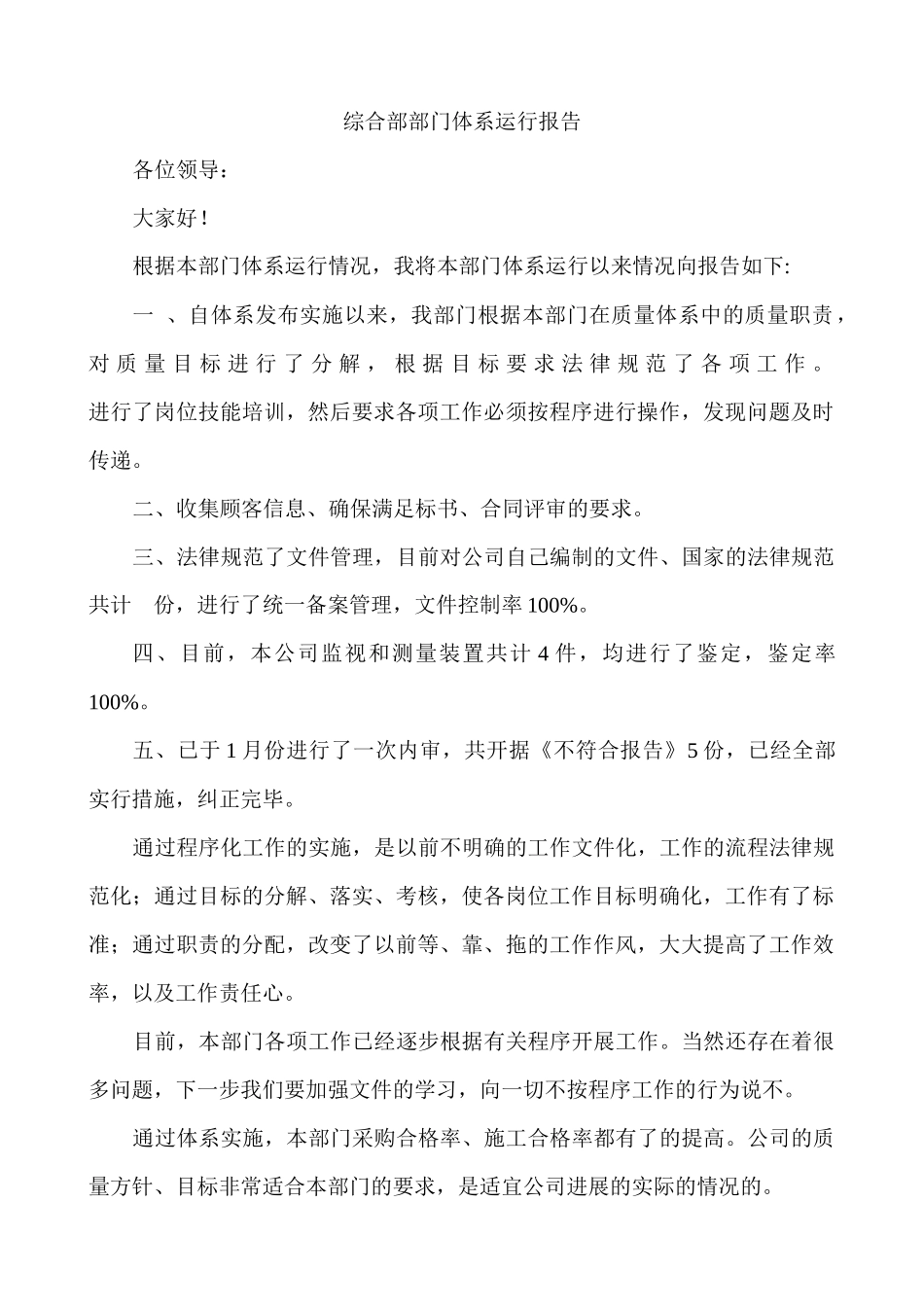 综合部部门体系运行报告_第1页