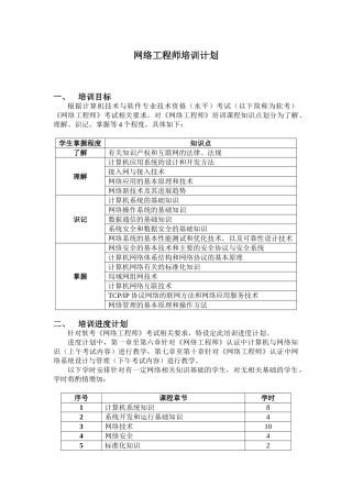 网络工程师培训计划书