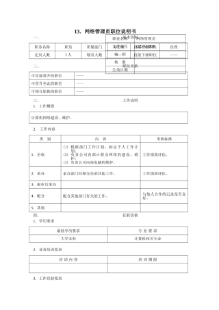 网络管理员职位说明书