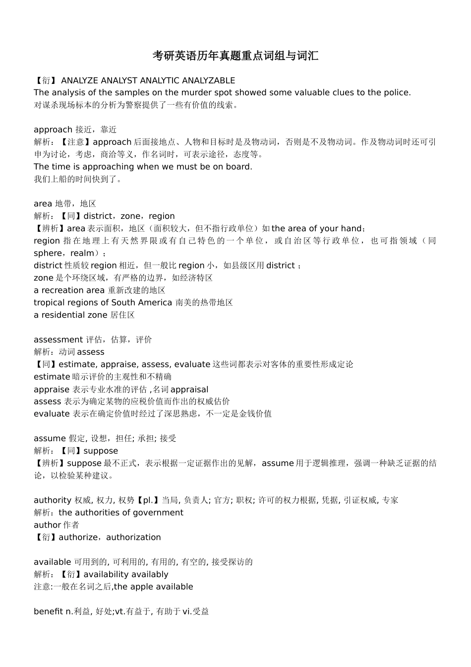 考研英语历年真题重点词汇与词组汇总_第1页