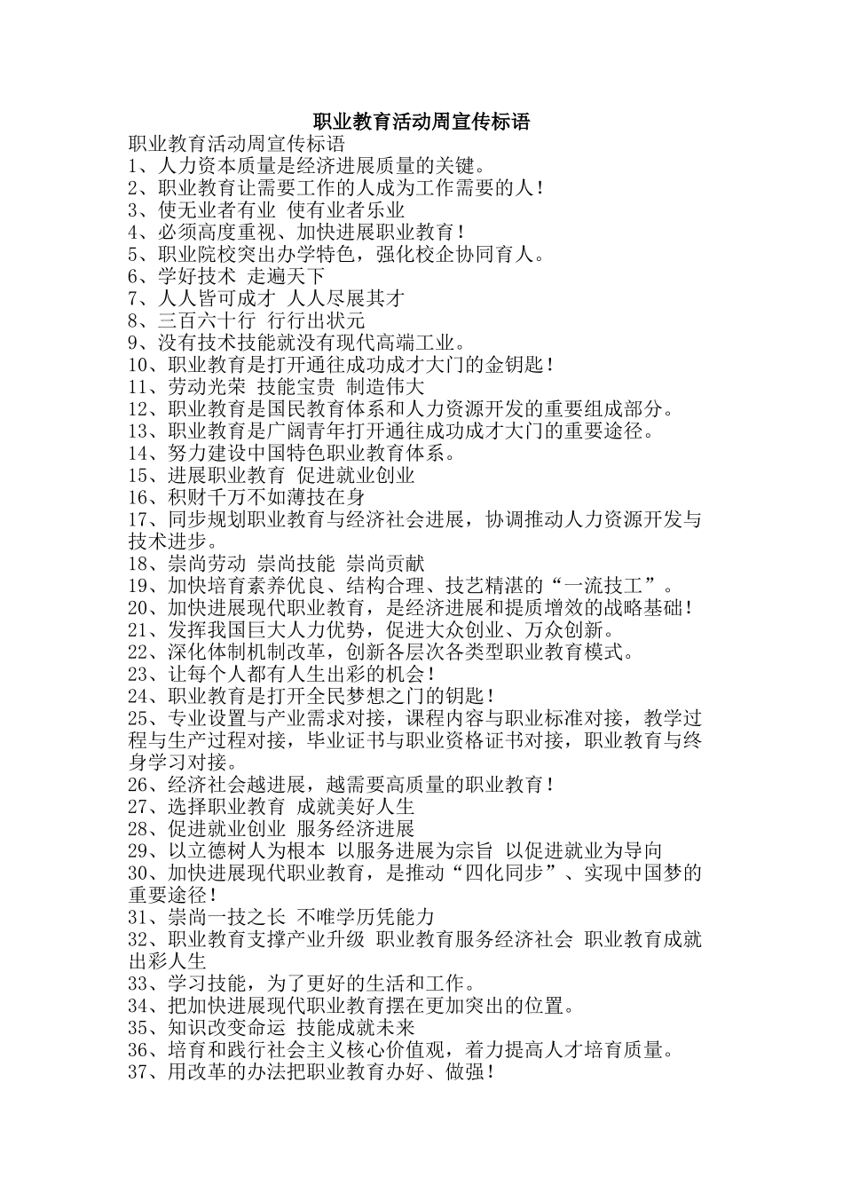 职业教育活动周宣传标语-精品范文资料_第1页