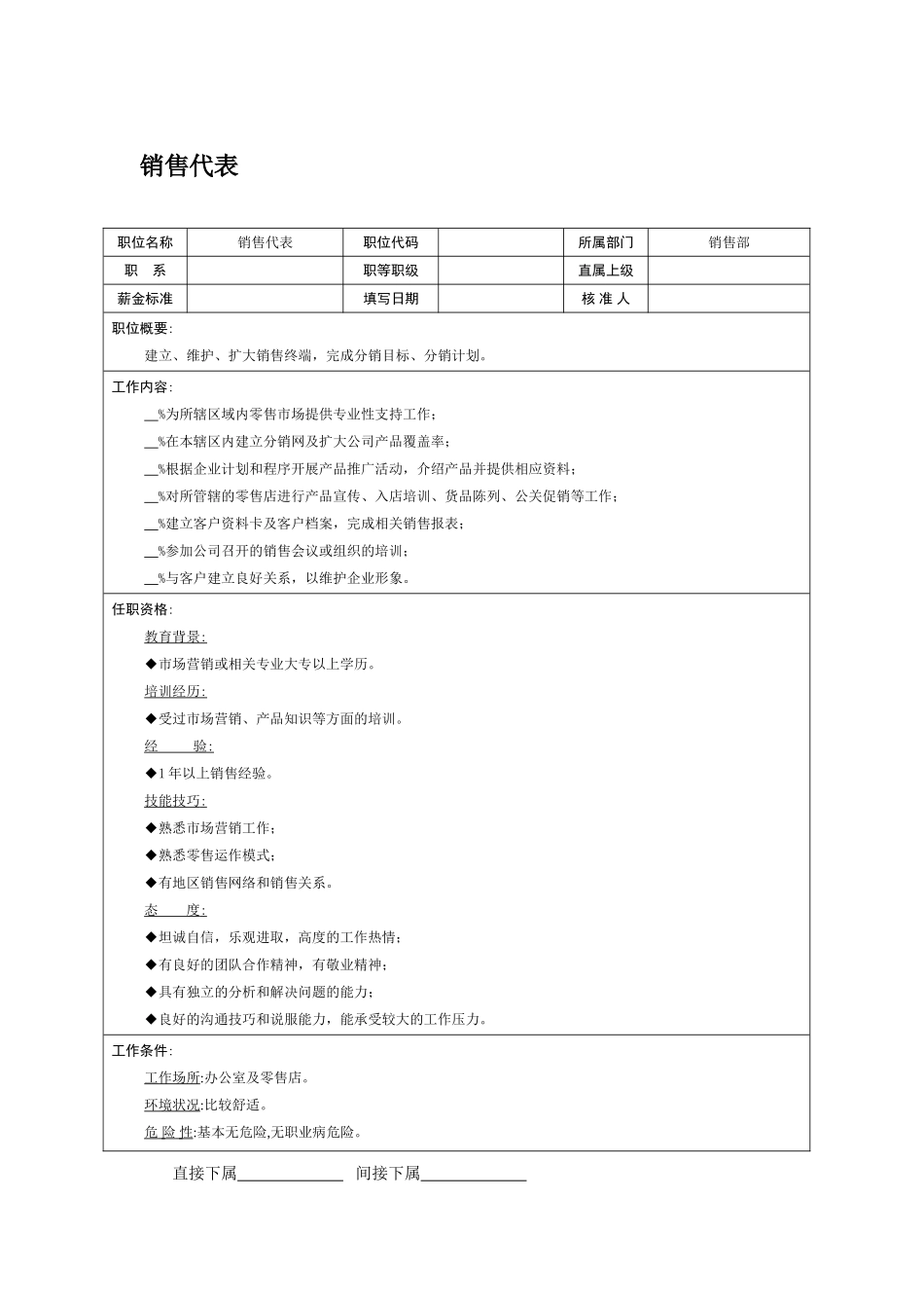 职位说明书-销售代表_第1页
