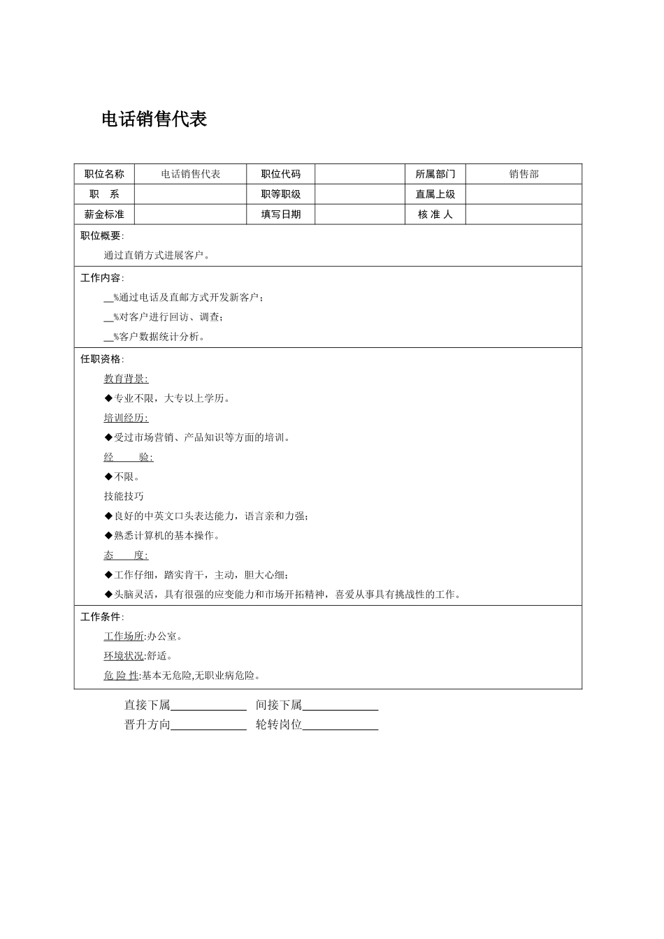 职位说明书电话销售代表_第1页