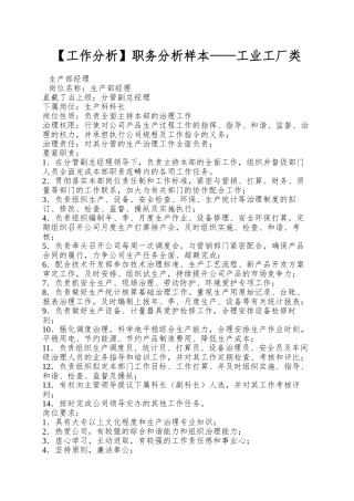 职务分析样本——工业工厂类