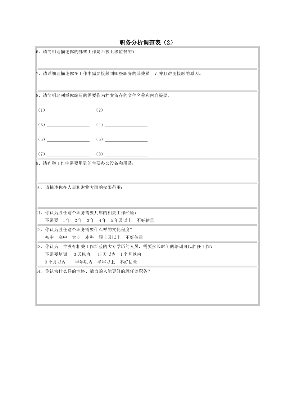 职务分析调查表-模板2_第1页