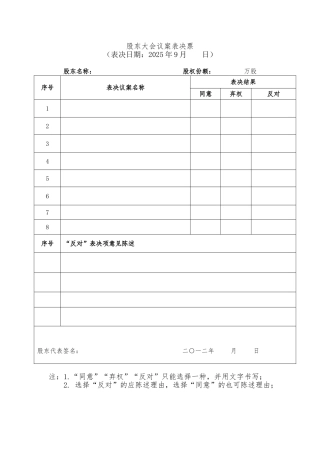 股东大会议案表决票
