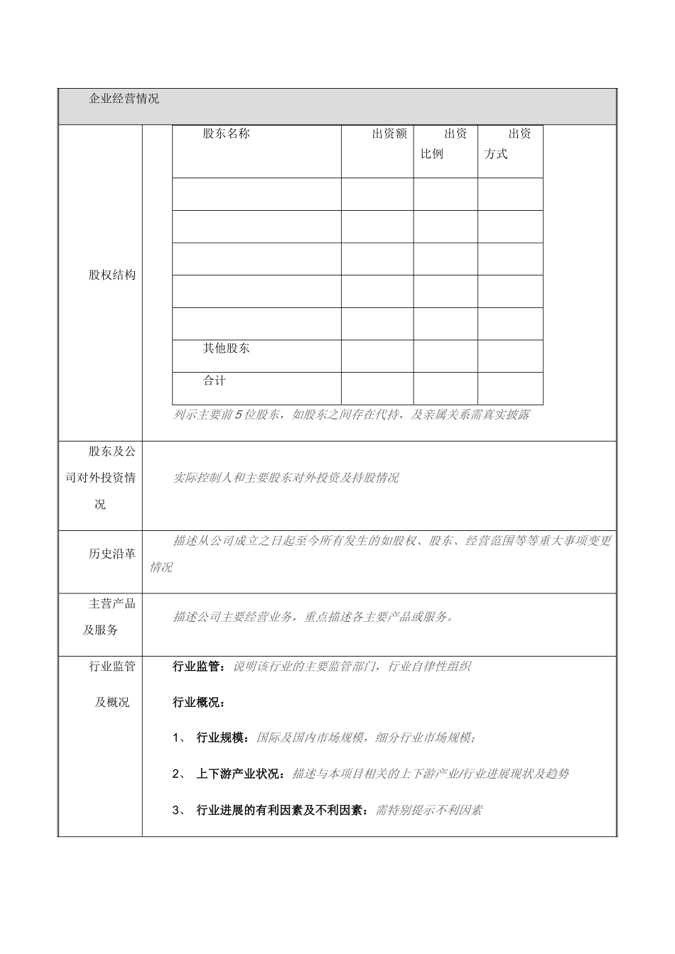 股权融资-企业基本信息调查表_第2页